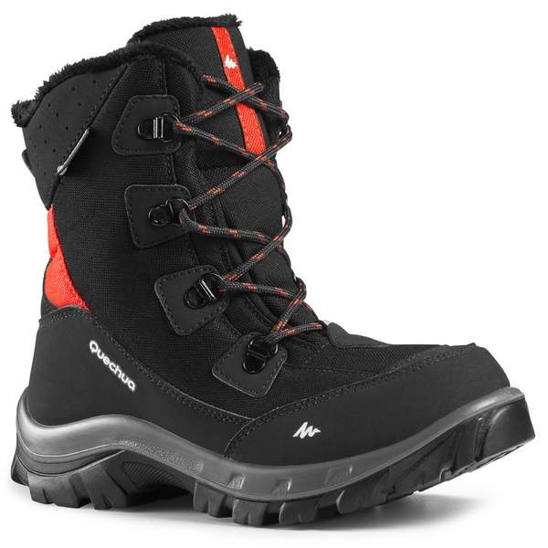 Ботинки для походов зимние водонепроницаемые детские размер 30-38 на шнуровке черно-красные SH500 WARM HIGH Quechua