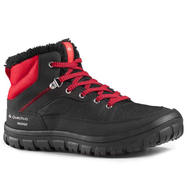 Ботинки для походов зимние водонепроницаемые детские размер 33-38 черно-красные SH100 WARM Quechua