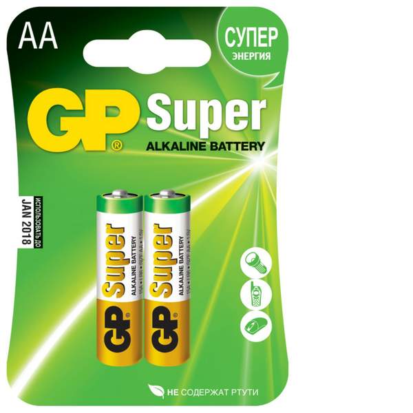 Батарейка АА SUPER ALKALINE 15A-2CR2 LR06 GP 2 шт