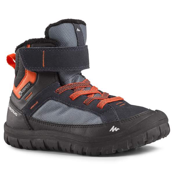 Ботинки для походов зимние водонепроницаемые детские размер 28-32 на липучке серо-оранжевые SH500 WARM Quechua
