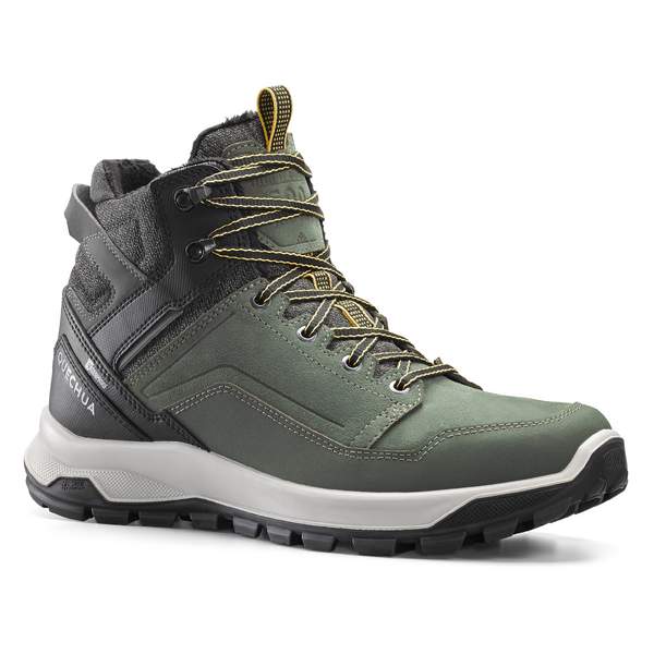 Ботинки для походов зимние водонепроницаемые кожаные мужские зеленые SH500 X-WARM Quechua
