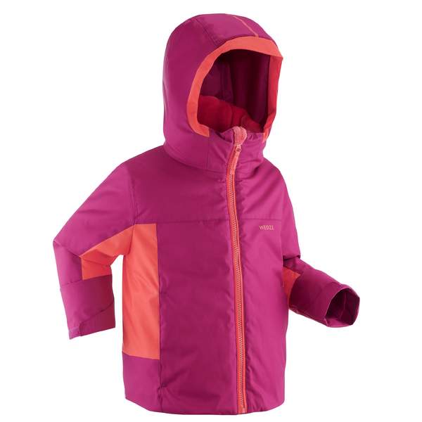 Куртка горнолыжная водонепроницаемая теплая детская фиолетово-коралловая 500 PULL&#x27;N FIT Wedze