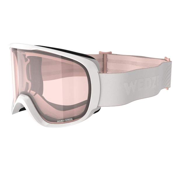 Маска горнолыжная для пасмурной погоды женская бело-розовая G 500 Wedze
