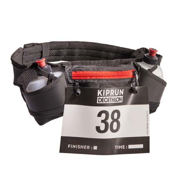 Пояс для бега для фляг 250 мг с зажимом для номера черно-красный Kiprun