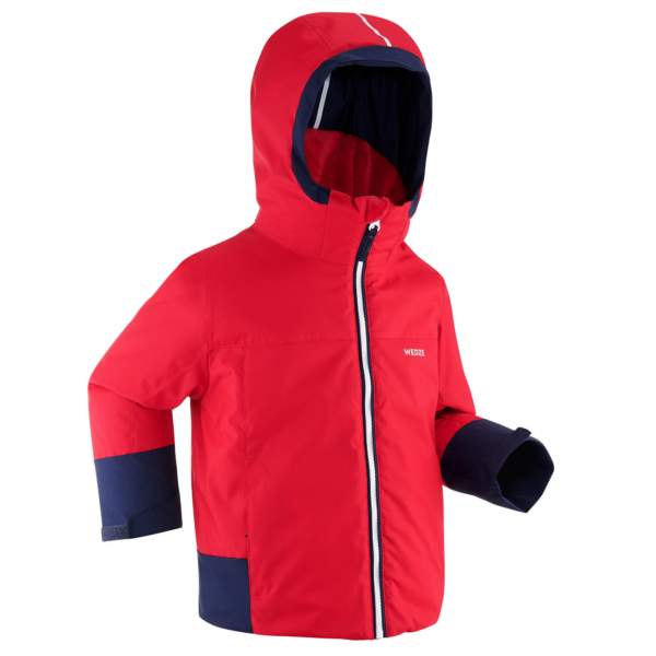 Куртка горнолыжная водонепроницаемая теплая детская красно-синяя 500 PULL&#x27;N FIT Wedze