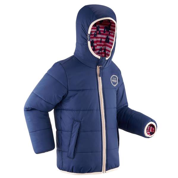 Куртка горнолыжная водонепроницаемая теплая детская сине-розовая WARM REVERSE 100 Wedze