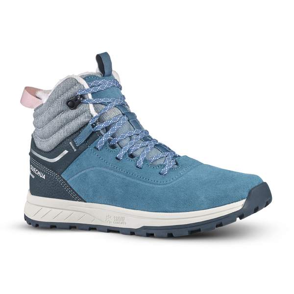 Ботинки для походов теплые водонепроницаемые кожаные детские размер 35-38 на шнурках голубые SH100 WARM Quechua